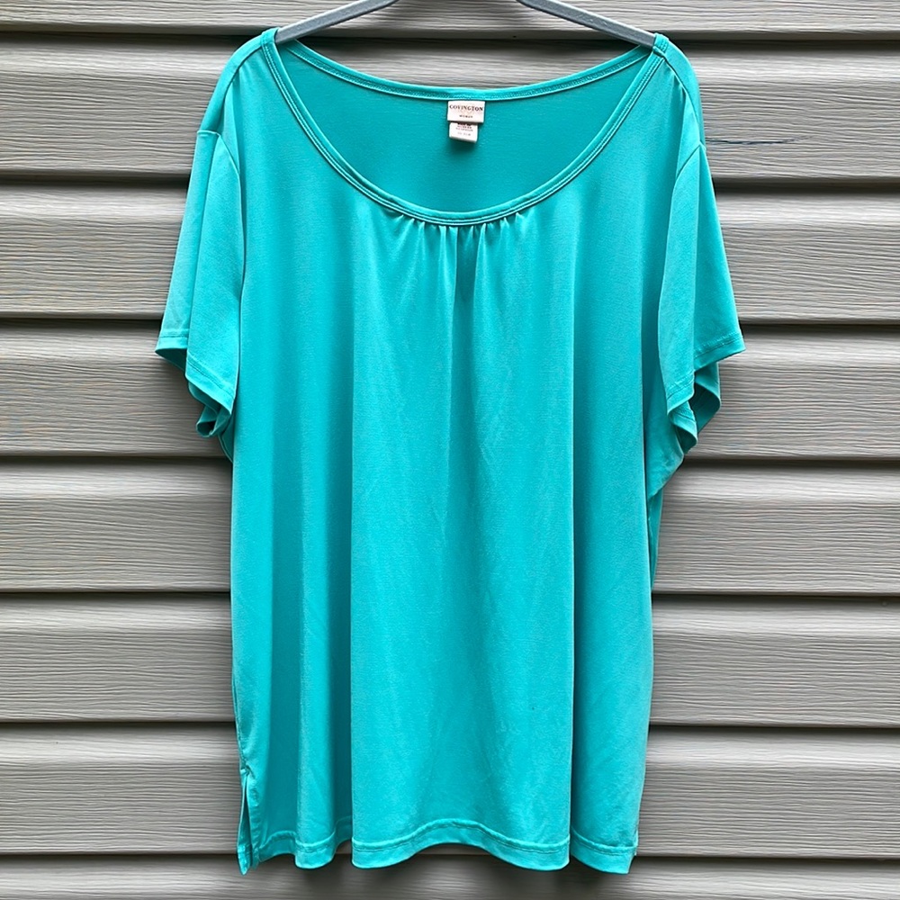 Turquoise Ruched Scoop Neck Blouse
